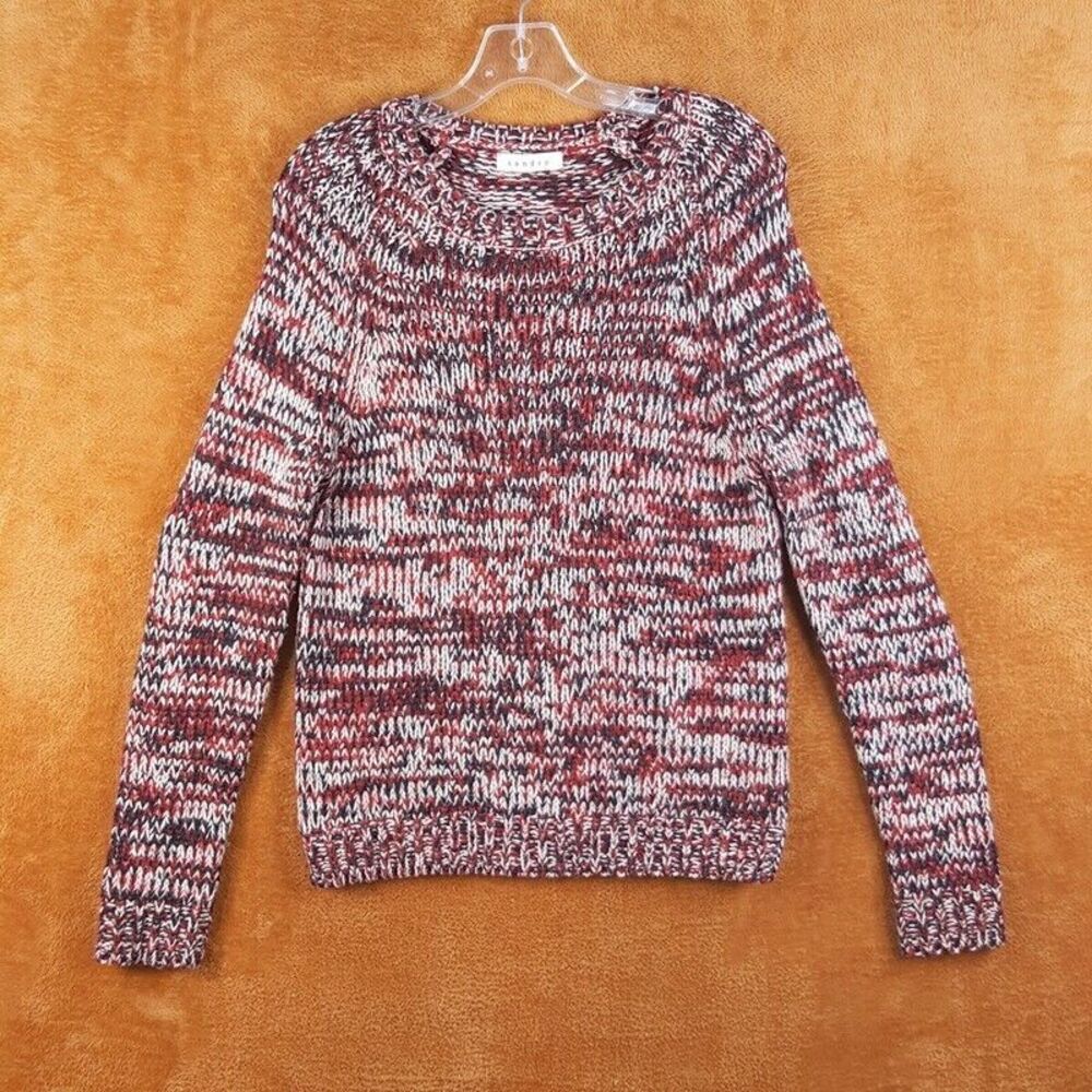 SANDRO Womens Sweater Small Red Pullover Crew Marled Knit Wool Blend